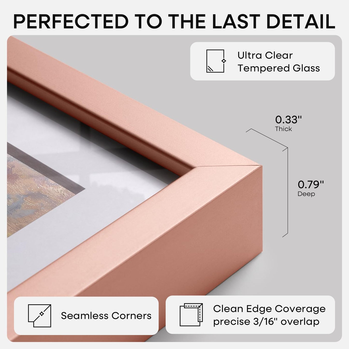 Homeforia 13.5x40 Rose Gold Picture Frame, High End Metal 13.5x40 Panoramic Poster Frames with Mat 10x30 Photo, 13.5 x 40 Frame Matted to 10 x 30 Art, 40x13.5 Frame, Tempered Glass, Wall Kit, Set of 1