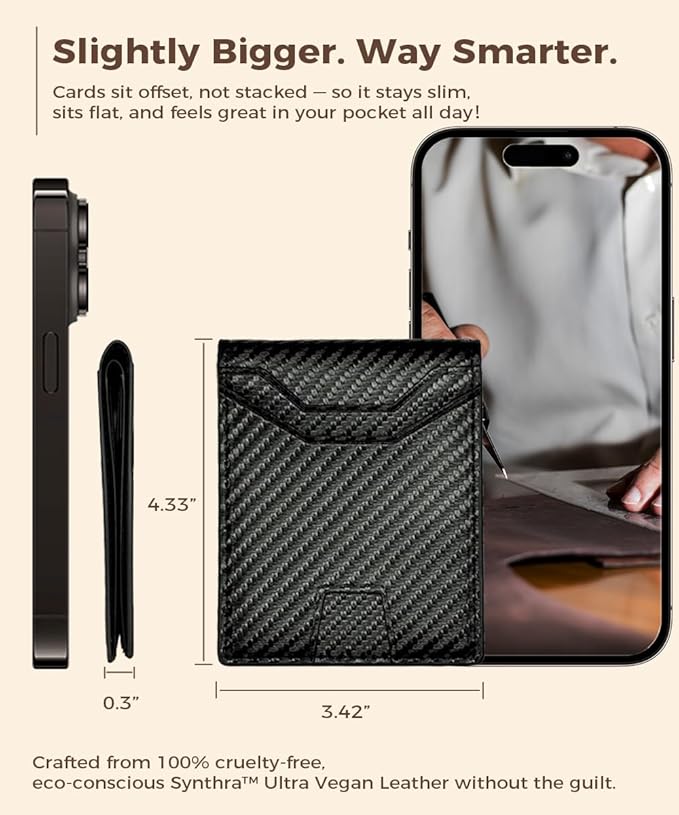 7worldlet Slim RFID Blocking Wallets for Men Synthra™ Ultra Leather Bifold Minimalist Wallet 11 Cord Holder Thin Mens Wallet with Gift Box (Black)