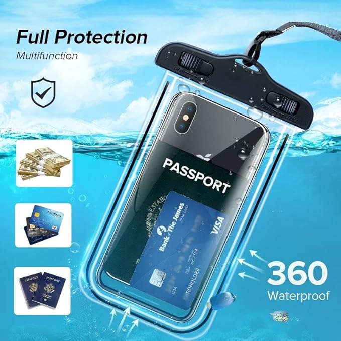 Sriyso Floating Universal Waterproof Phone case 2 Pack-Up to 7.0",Adjustable Lanyard Phone Pouch,Cellphone Dry Bags for Vacation Beach Pool Kayak Cruise Travel Essentials（Black