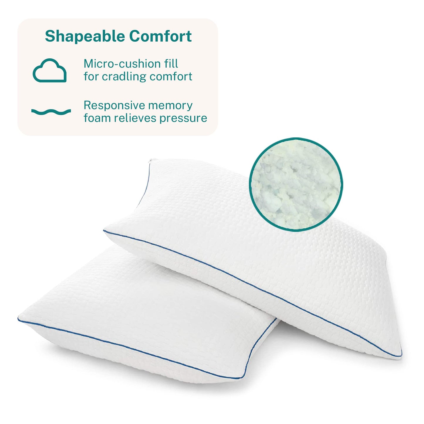 Sleep Innovations Premium Shredded Gel Memory Foam Pillow (Set of 2), Queen Size, Shapeable Comfort, Side, Stomach, and Back Sleepers, Medium-to-Firm Support