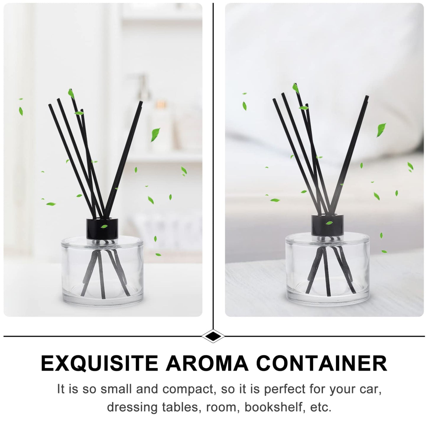 1set Glass Bottles Reed Diffuser Bottle Black Rattan Sticks Refillable Perfume Diffuser for Home Car Living Room Decor and Spa