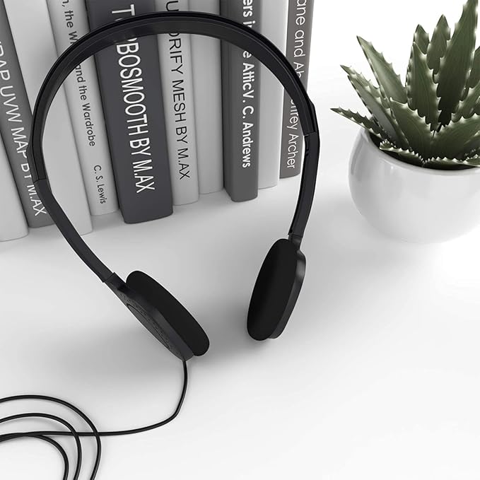 Maeline Bulk Classroom Student Headphones On Ear Stereo Headphones Flexible Adjustable Band for Kids Online Learning, Library, School, Airplane, Travel - 3.5mm Plug - 500 Pack - Black