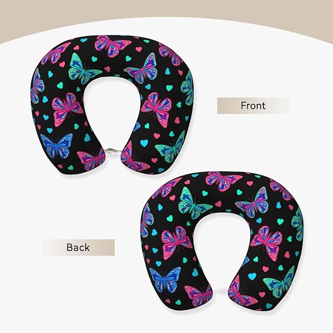 Travel Pillow for Men Women, Washable Relax U Shaped Neck Pillows for Car Head Pain Relief Sleeping Trippy Goth Magic Butterfly