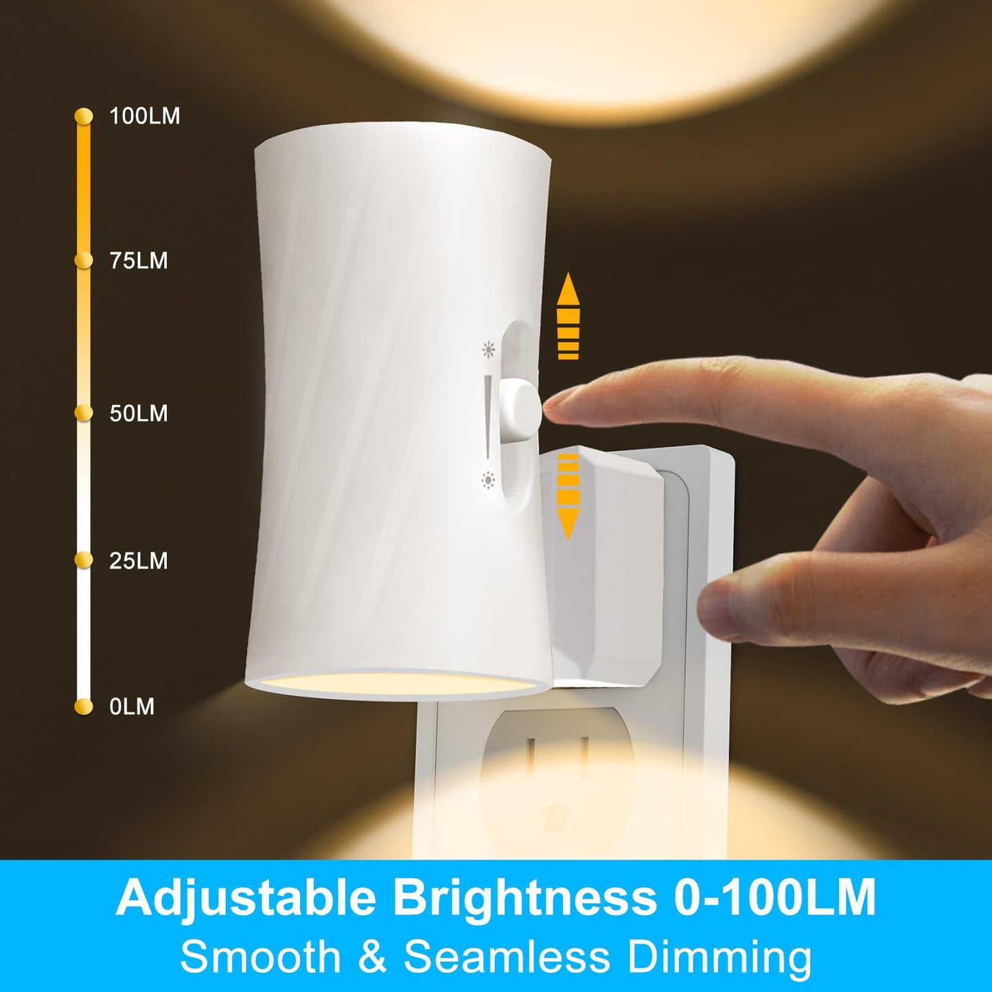 Led Night Lights Plug into Wall, 3000K/5000K Switchable, 2 Pack, Plug in Night Light, 0-100LM Dimmable Night Light, Modern Nightlights, Dusk To Dawn Sensor for Bedroom Bathroom Kitchen Stairs