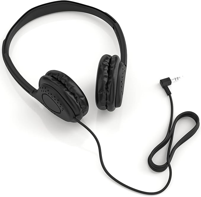 Maeline Bulk Classroom Student Headphones On Ear Stereo Headphones Adjustable Band & Faux Leather Cushions for Kids Online Learning, Library, School, Travel - 3.5mm Plug - 100 Pack - Black