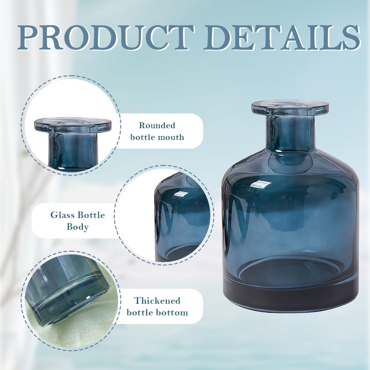 150ml/5oz Blue Empty Glass Diffuser Bottle Aromatherapy Jar Container Fragrance Accessories Use for DIY Replacement Diffuser Sticks Sets Essential Oils Crafts Decor