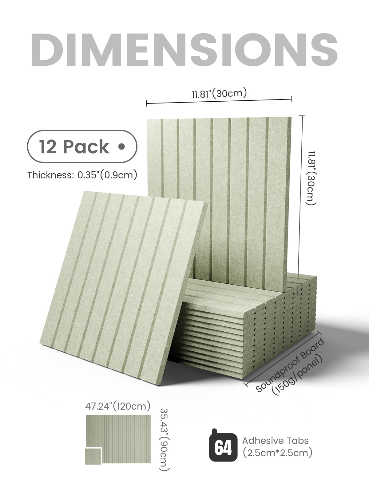 Fluxynara Large Felt Bulletin Board 48" x 36" Cork Board Alternative-12 Pack with 64 Safe Removable Adhesive Tabs, Cork Boards for Walls Cork Board for Home Office Classroom Pin Board - Sage Green
