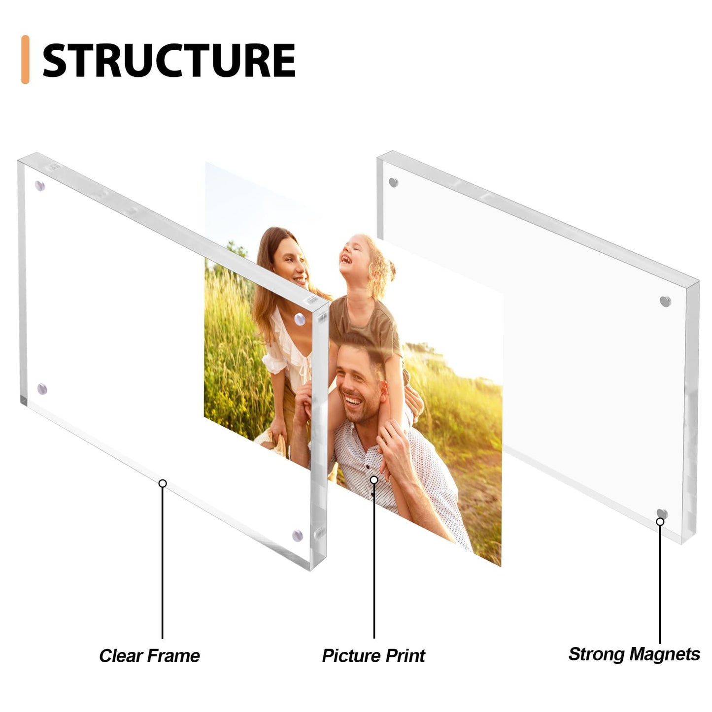 Fixwal 5x7 Acrylic Picture Frame, 3 Pack Thick Clear Double-Sided Magnetic Frames, Frameless Photo Frames for Desktop Tabletop Display