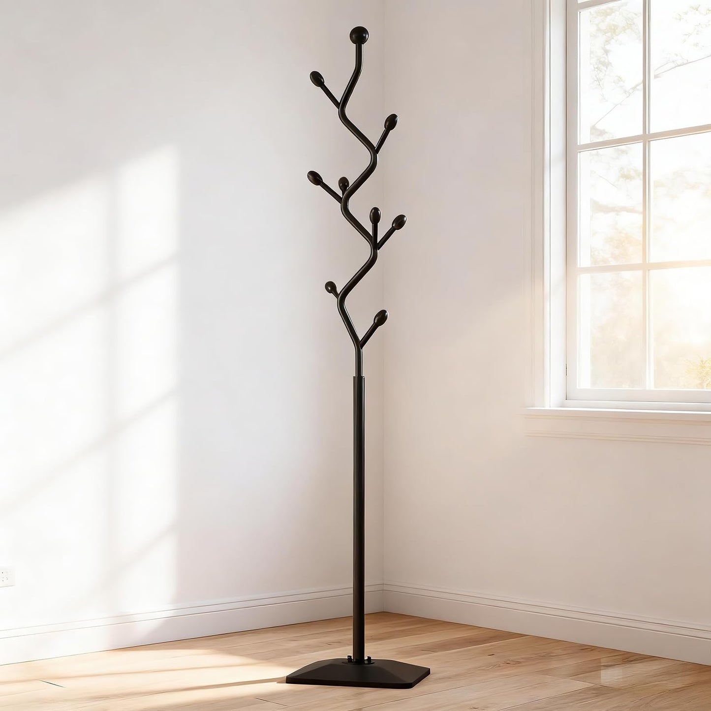 ZHBHYZ Tree-shaped coat rack stand,Metal coat tree with 8 Hooks and sturdy cast iron base,Heavy Duty coat rack freestanding coat hanger stand for Clothes Hats Scarfs Purses (black)