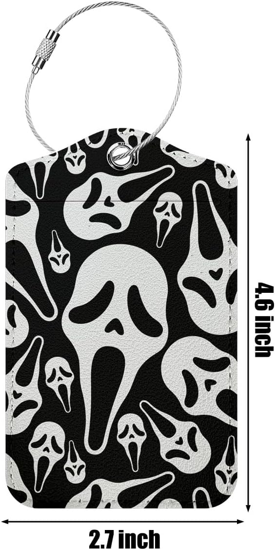 2 Pcs Horror Movie luggage tag, Suitcase Tags with Privacy Flap and Metal Loop, Ghost Spooky Movie Fans Luggage Tags for Suitcases, Identifiers Travel Essentials Bag Tags for Luggage, Gifts for Friend