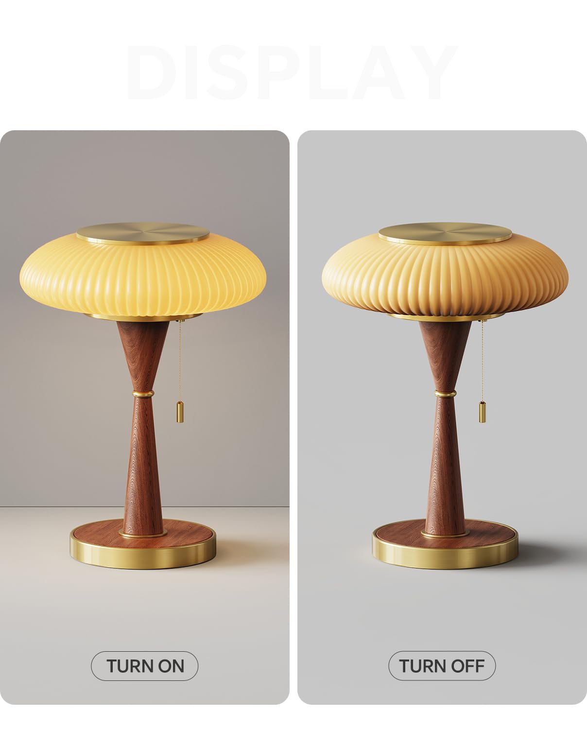 Mushroom Lamp Table Lamp for Bedroom,Desk Bedside Small Lamps for Living Room Night Stands,Mushroom Decor Cute Mini Modern Mid Century Lamps,Aesthetic Home Living Room Decor (Gold+ Yellow Shade)