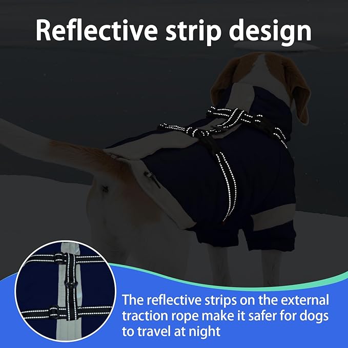 MIGOHI Thermal Large Dog Coat with Harness Waterproof Jacket for Large Dogs,Thick Dog Winter Coat,Snow Jacket for Dogs Windproof for Hunting Camping Chilly Days,Doberman,Great Dane,XXXL,NavyBlue