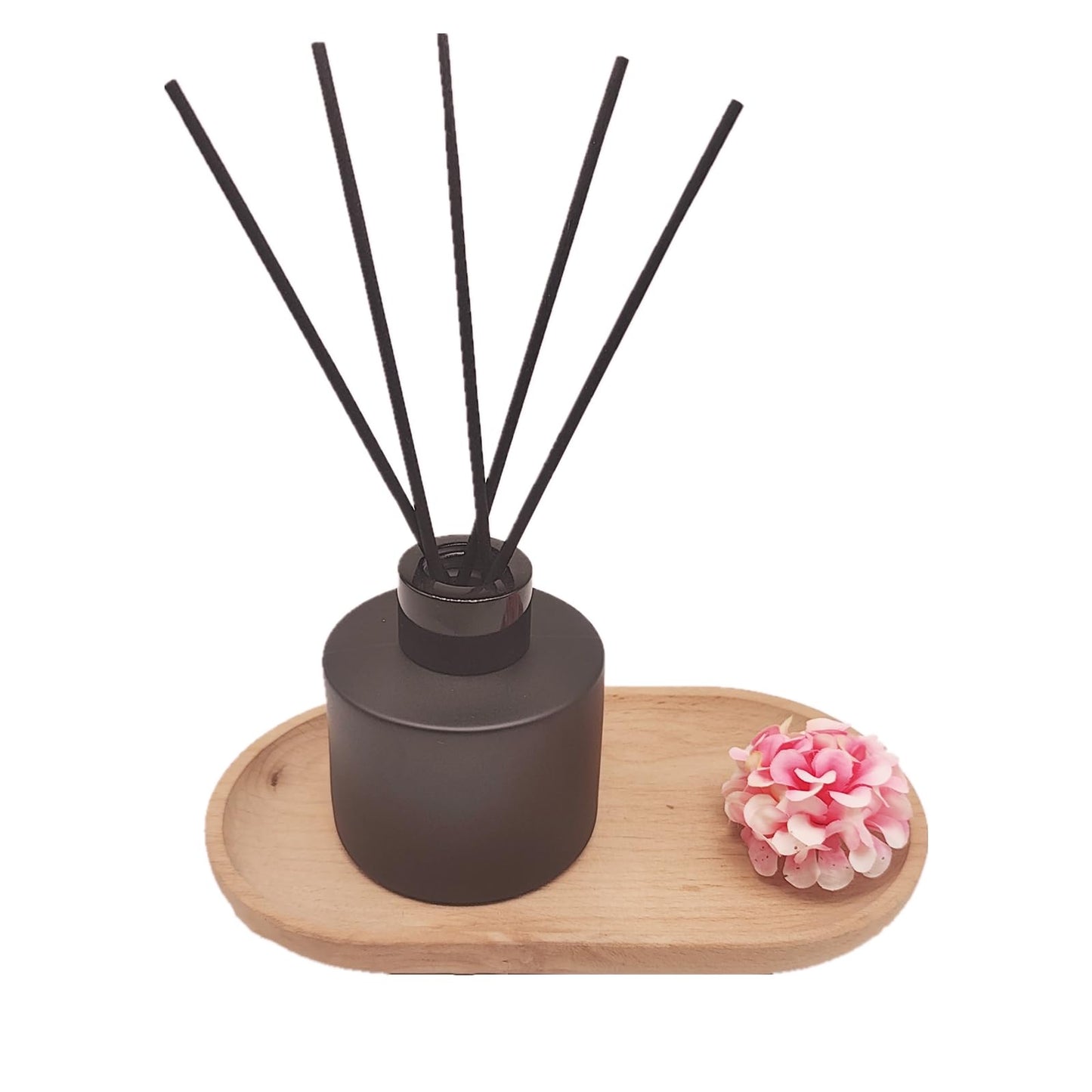 PimyRcyi 4PCS Reed Diffuser Bottle, Empty Matte Black Glass Jar with Black Sticks,Fragrance Replacement Container 100ml(4, Round)