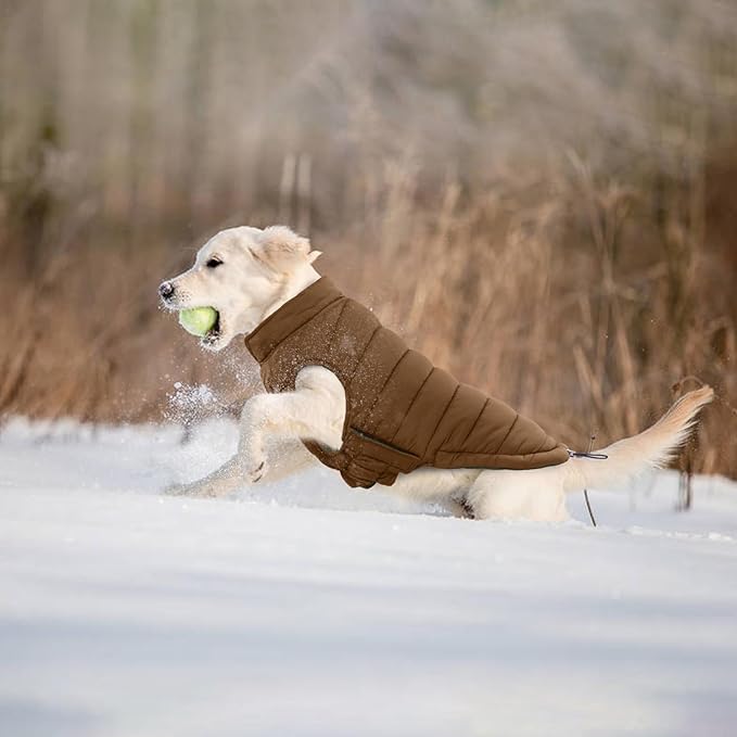 Lelepet Reversible Dog Coat Waterproof Dog Jacket Windproof Puffer Vest for Winter Warm Lightweight Coats for Large Dogs Adjustbale Hook & Loop Pet Apparel with Leash Hole, Golden Retriever, 3XL