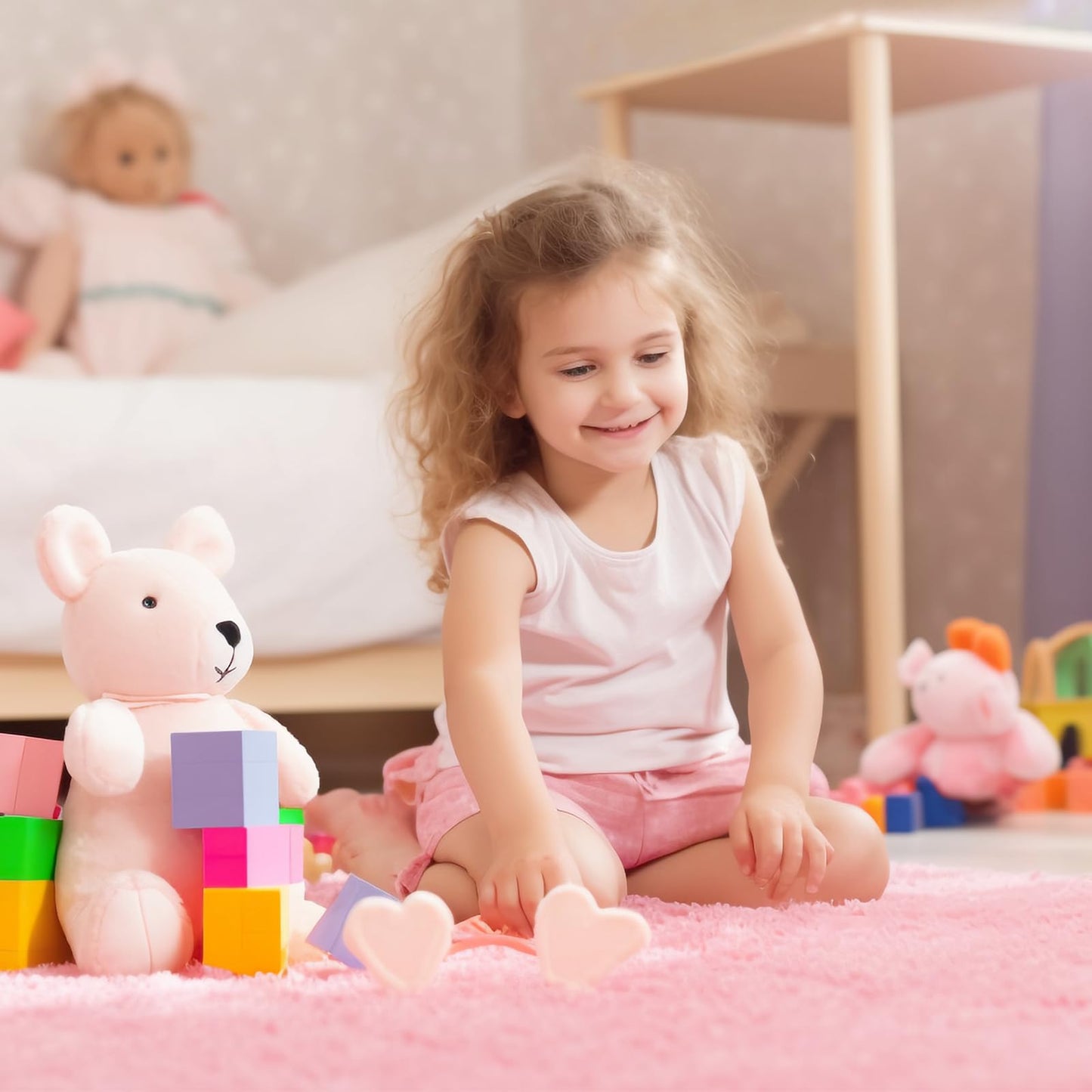 Pink Fluffy Rugs for Bedroom Girls: Area Rug 5x7 Pink Fuzzy Rug for Kids Room - Furry Rug Bedroom Decor
