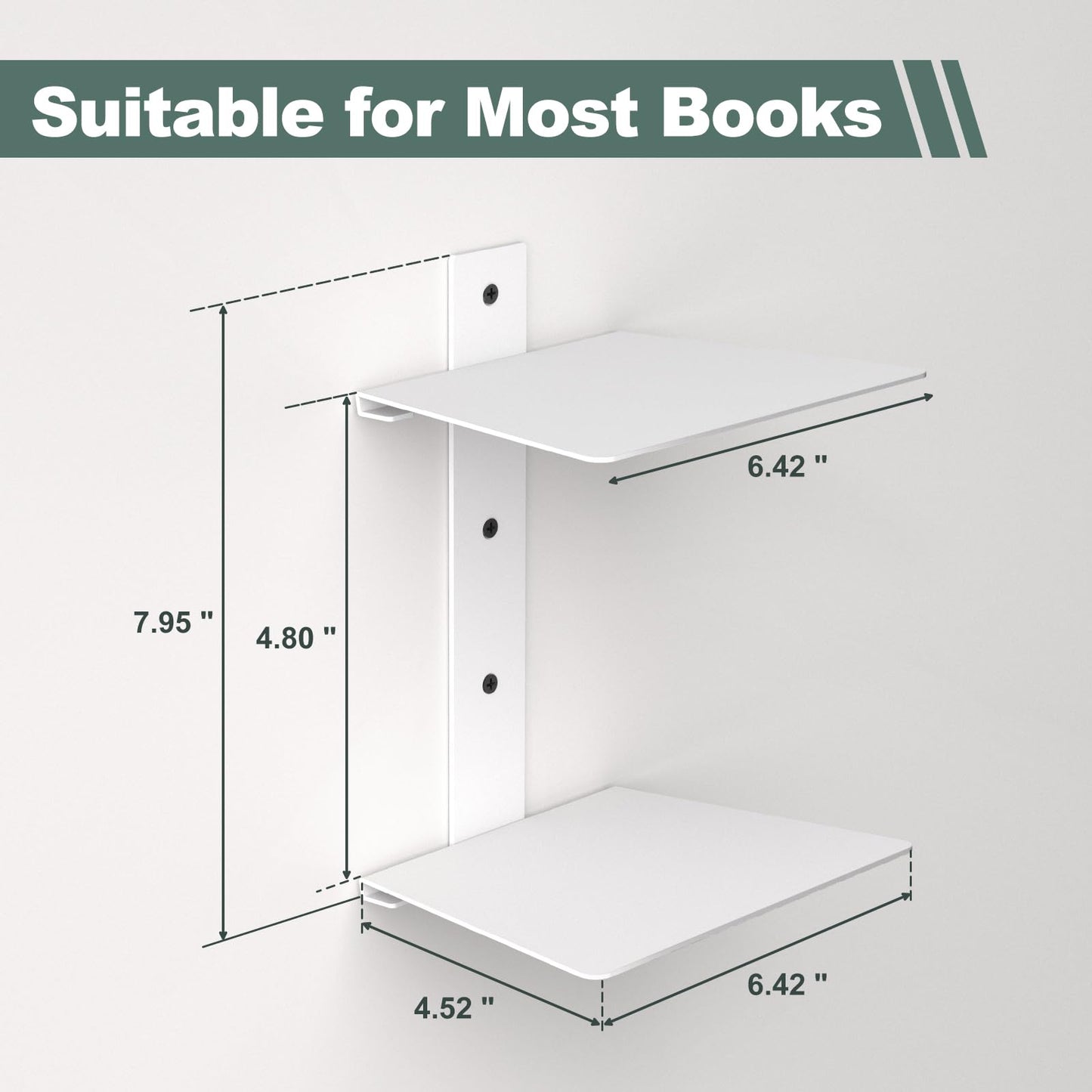 Mefirt Invisible Floating Bookshelves for Wall, 8 Tier Vertical Spine Book Tower, Heavy Duty Floating Book Shelves Metal Book Organizers for Home Office, 4 Pack(White)