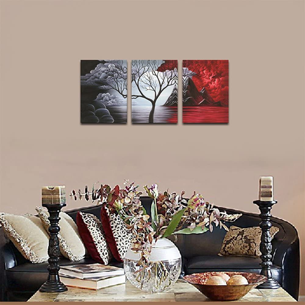 Wieco Art 3 Panels The Cloud Tree Gallery Wrapped Modern Canvas Wall Art Abstract Paintings Reproduction Prints Artwork Pictures for Home Decorations Wall Decor