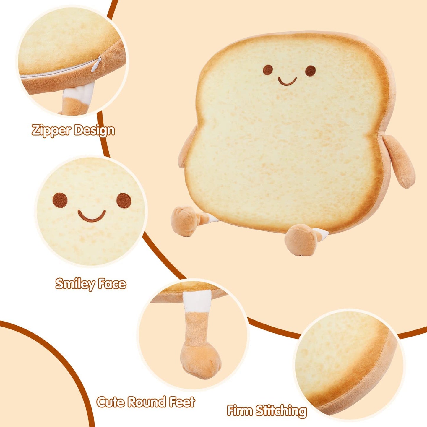 Yulefly Toast Seat Cushion - Memory Foam Chair Cushion Cute Bread Plush Pillow Pads with Removable Cover for Gaming Chair Office Home Bedroom Shop Car Decor-Smile