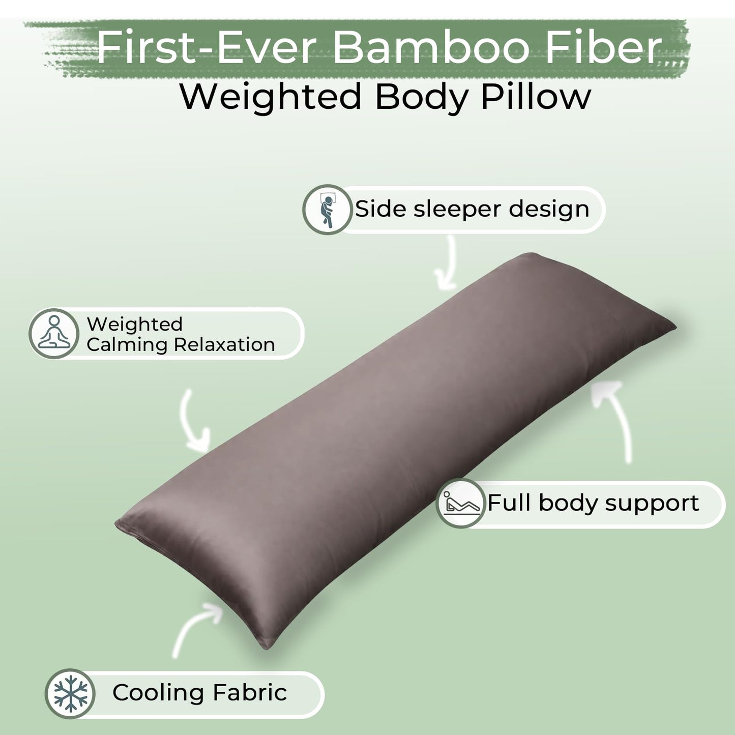 ZonLi Cooling Weighted Body Pillow for Deep Sleep and Mood Relaxation (48" x 14") 8.5lbs, Washable Bamboo Cover, Quilted Glass Beads Weighted Pillows for Bedroom, Sofa, Adults, Side and Hot Sleepers