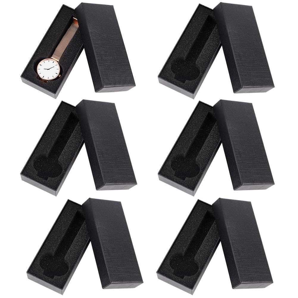 PH PandaHall 6pcs 1-Slot Watch Box, Black Cardboard Watch Storage Box 2.5 x 5.7 Inch Watch Display Holder Watch Travel Case with Sponge for Wristwatches Bracelet Jewelry Packing Organizer