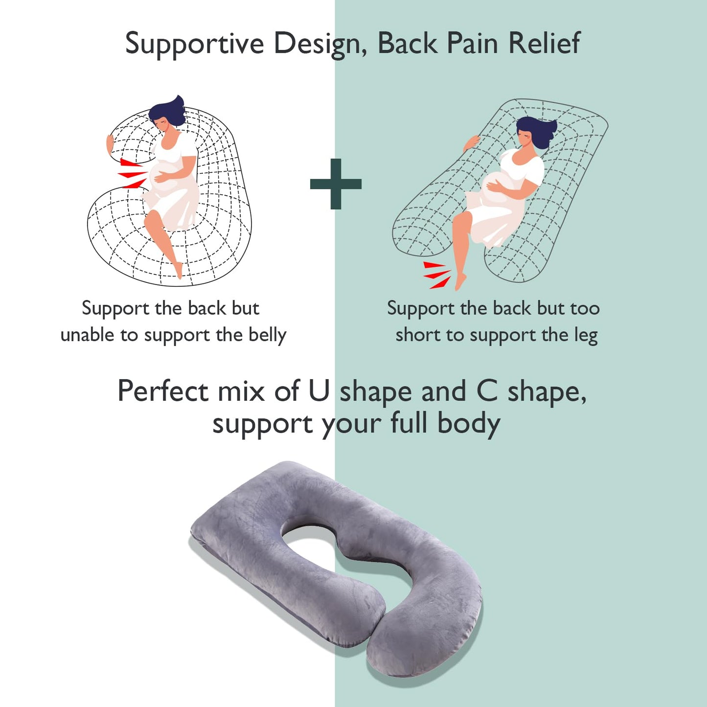 Momcozy Pregnancy Pillows for Sleeping, U Shaped Full Body Maternity Pillow with Removable Cover - Support for Back, Legs, Belly, HIPS for Pregnant Women, 57 Inch Pregnancy Pillow for Women, Grey