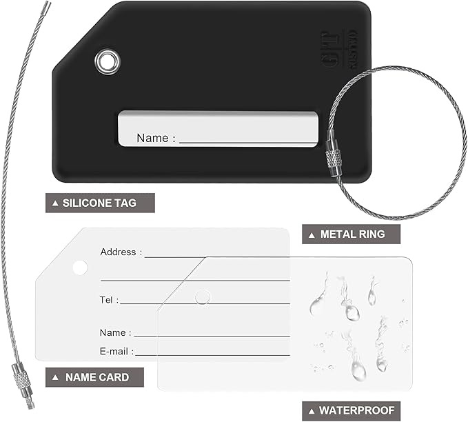 Gostwo 2 Pack Silicone Luggage Tags for Suitcases, 26 Initial Letter Baggage Labels Handbag School Bag Suitcase Instrument Tag with Stainless Steel Loop(Black & White) (Letter J)