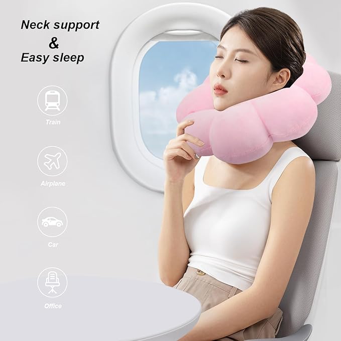 Sexysamba Flower Travel Neck Pillows for Airplanes Breathable Cotton U-Shaped Neck Pillow for Kids & Adults Head Neck Chin Support Rest Pillow for Traveling,Car,Train,Bus,Recline,Home,Office,Purple