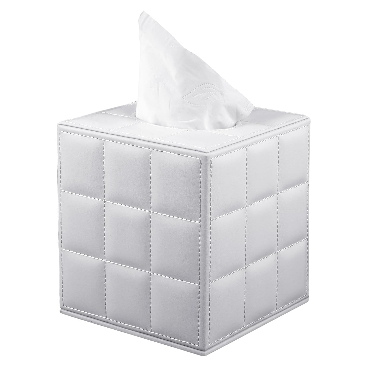 XNONE Tissue Box Cover Square Tissue Box Holder PU Leather Facial Organizer with Magnetic Bottom,Decorative Napkin Caddy for Vanity Dresser Night Stand Table Countertop Home Office Car,White