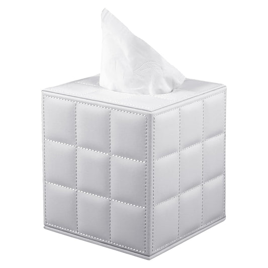 XNONE Tissue Box Cover Square Tissue Box Holder PU Leather Facial Organizer with Magnetic Bottom,Decorative Napkin Caddy for Vanity Dresser Night Stand Table Countertop Home Office Car,White