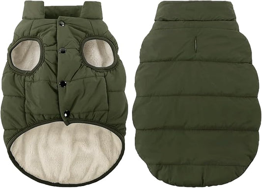 ASENKU Windproof Dog Winter Coat Waterproof Fleece Jacket Cold Weather Pet Apparel for Small Medium Large Dogs (ArmyGreen, M)
