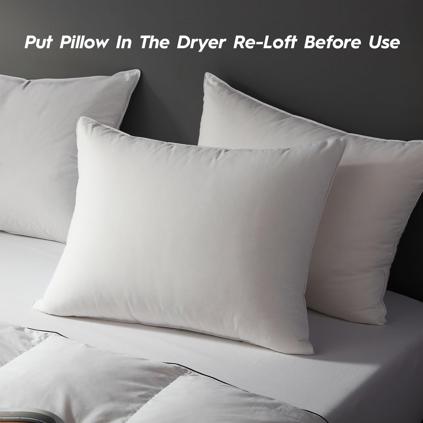 Globon Medium Firm Down Pillow King Size, Premium Down and Feather Filled Bed Pillow for Sleeping, 100% Cotton Shell 430 TC 600 Fill Power, Hotel Collection Down Feather Pillow 20" x 36" 1 Pack