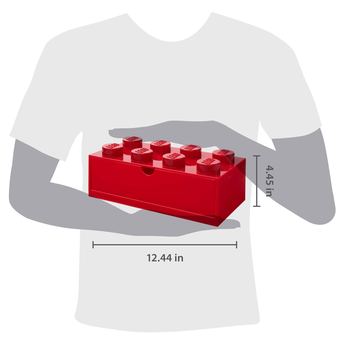 Room Copenhagen Lego Storage Brick 8 Desk Drawer, 8-Stud Stackable Tabletop Storage Box, 12.4 x 6.2 x 4.4 in, Bright Red