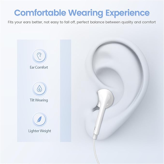 USB C Headphones for iPhone 17, Type C Earbuds Wired Earbuds with Microphone & Remote Control Noise Cancelling Earphones, Compatible with iPhone 17 Pro Max, iPad Pro, Most USB C Jack Devices