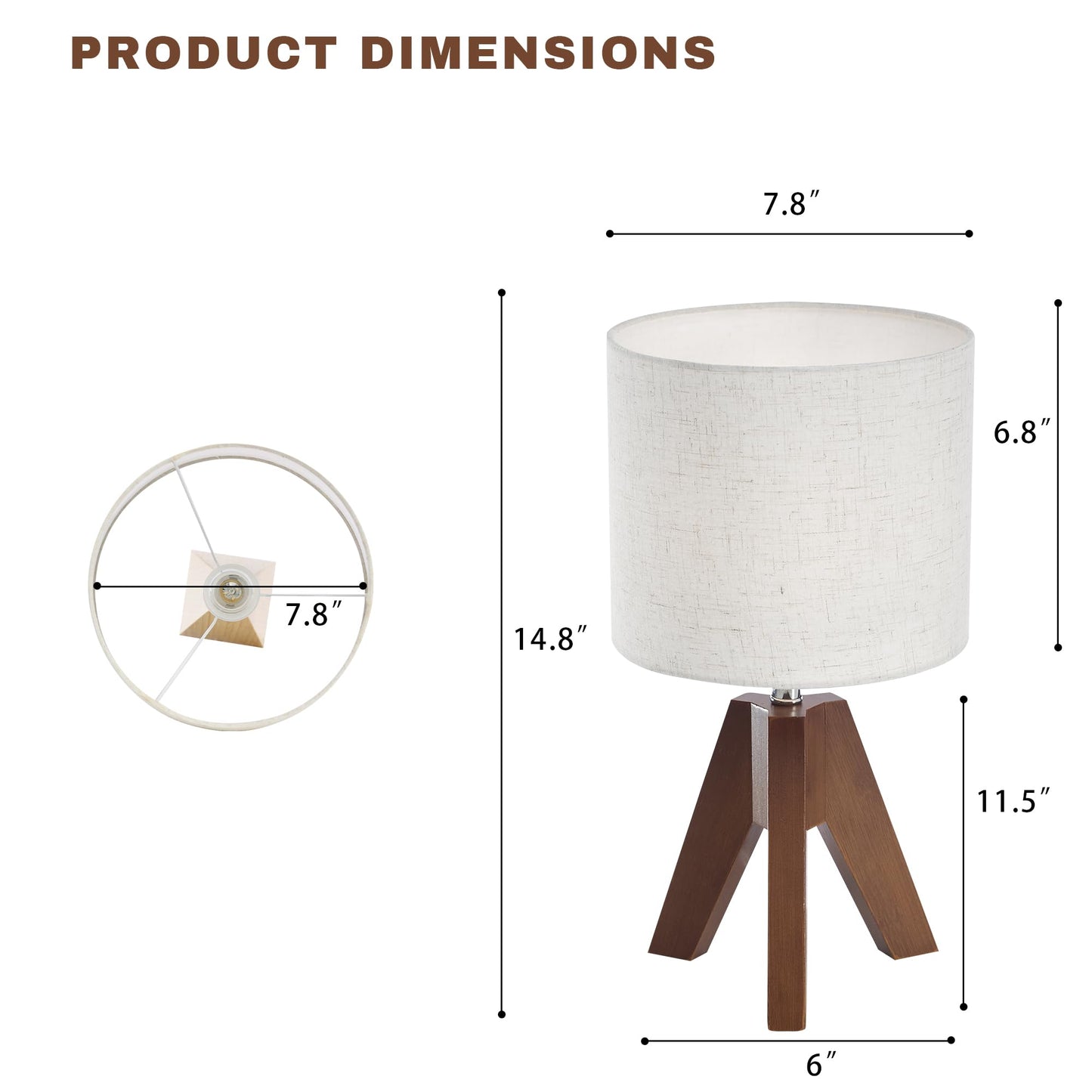 Booniture Set of 2 Tripod Table Lamps,Stepless Dimmable Small Bedside Lamps with Beige Linen Shade, Boho Modern Nightstand Lamps for Bedroom Living Room Office,E26 Socket, Walnut