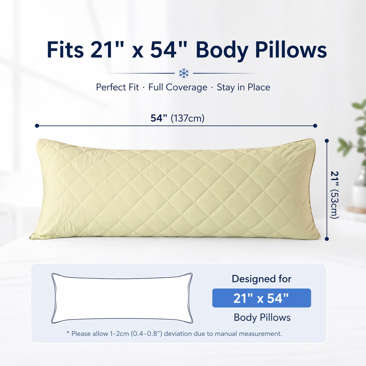 evoLive Cooling Body Pillow Cover 21" x 54", Soft Elastane Diamond Quilted Body Pillow Case with Zipper Closure, Breathable Long Pillow Cover (Green, 21“X54“ Body Pillow Cover)