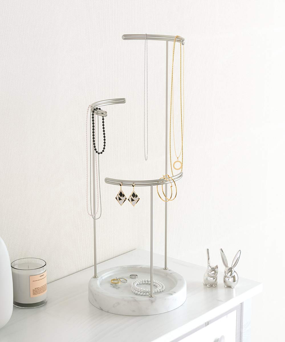 Umbra 299471-491 Tesora 3-Tier Jewelry Stand, Earring Holder, Accessory Organizer and Display, White/Nickel