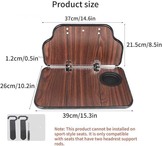 Folding Wood Car Back Seat Food Tray Table, Multi-Functional Car Seat desk for Eating, Working, Writing, Traveling(Brown)
