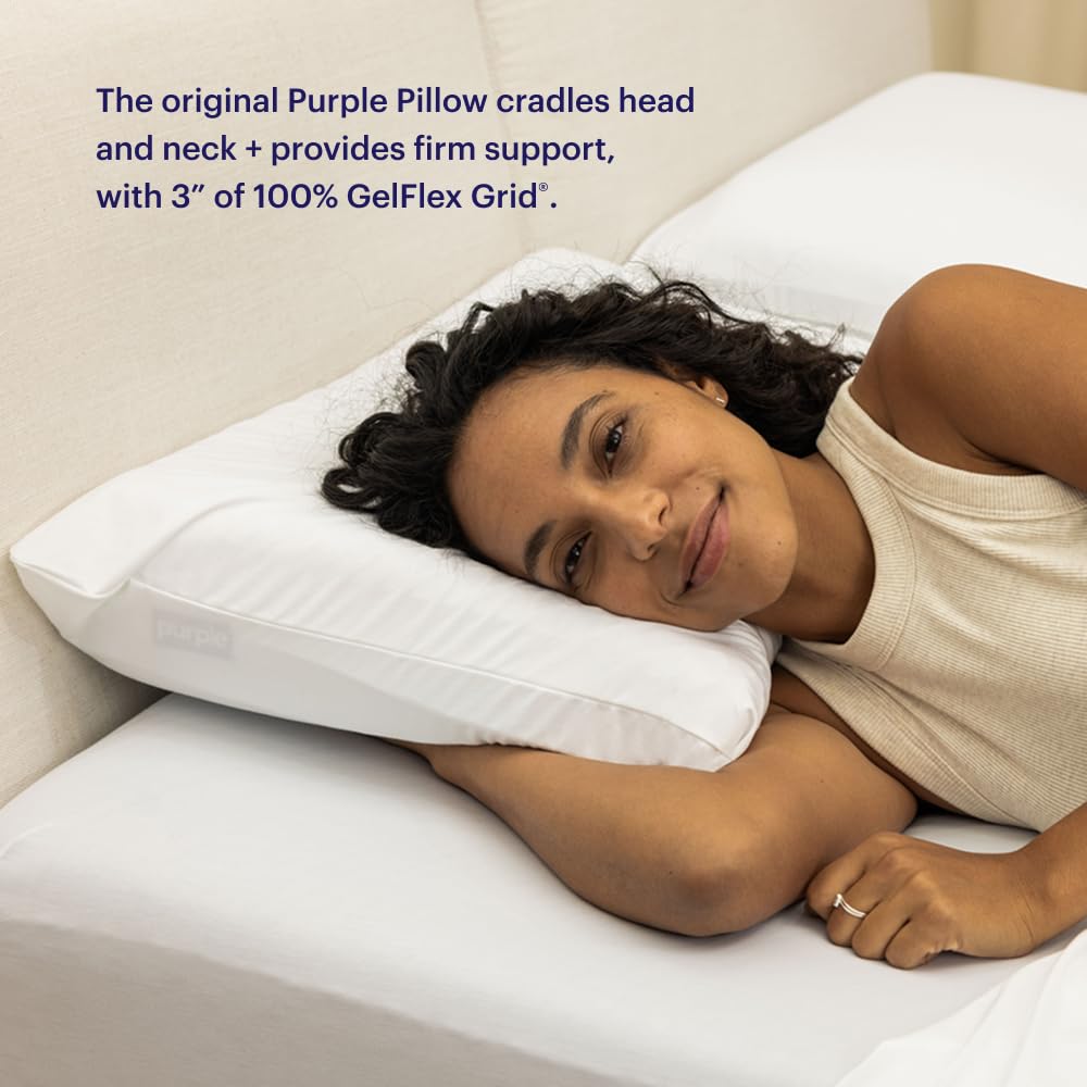 Purple Pillow - GelFlex Grid, Cooling Ergonomic Support for Side, Back, Stomach Sleepers - Adjustable Boosters for Personalized Height, Firm Feeling, Standard Size - Ultra-Durable