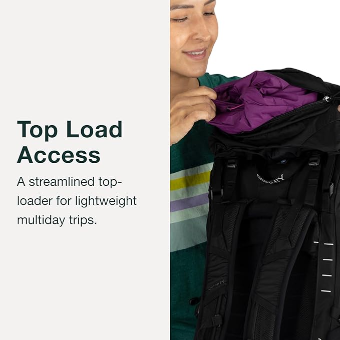 Osprey Tempest 44L Women's Lightweight Hiking Backpack - Daypack for Travel & Camping, Black/Coal Grey, XS/S