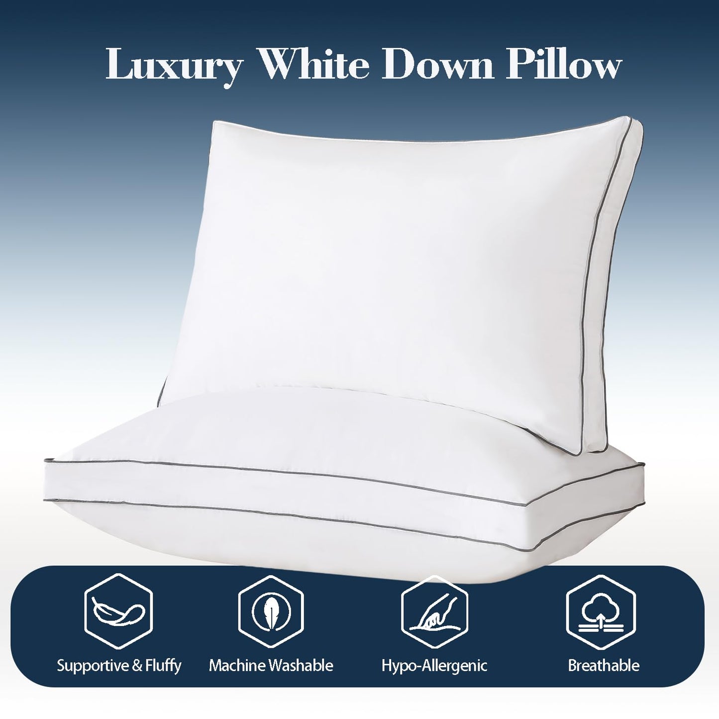 SHOUREN Goose Down Pillows Standard/Queen Size Set of 2, Fluffy Soft Bed Pillows for Sleeping, Down-Filled Pillow Insert with Gusseted Design, Perfect for Back, Side or Stomach Sleepers, 18 * 28"