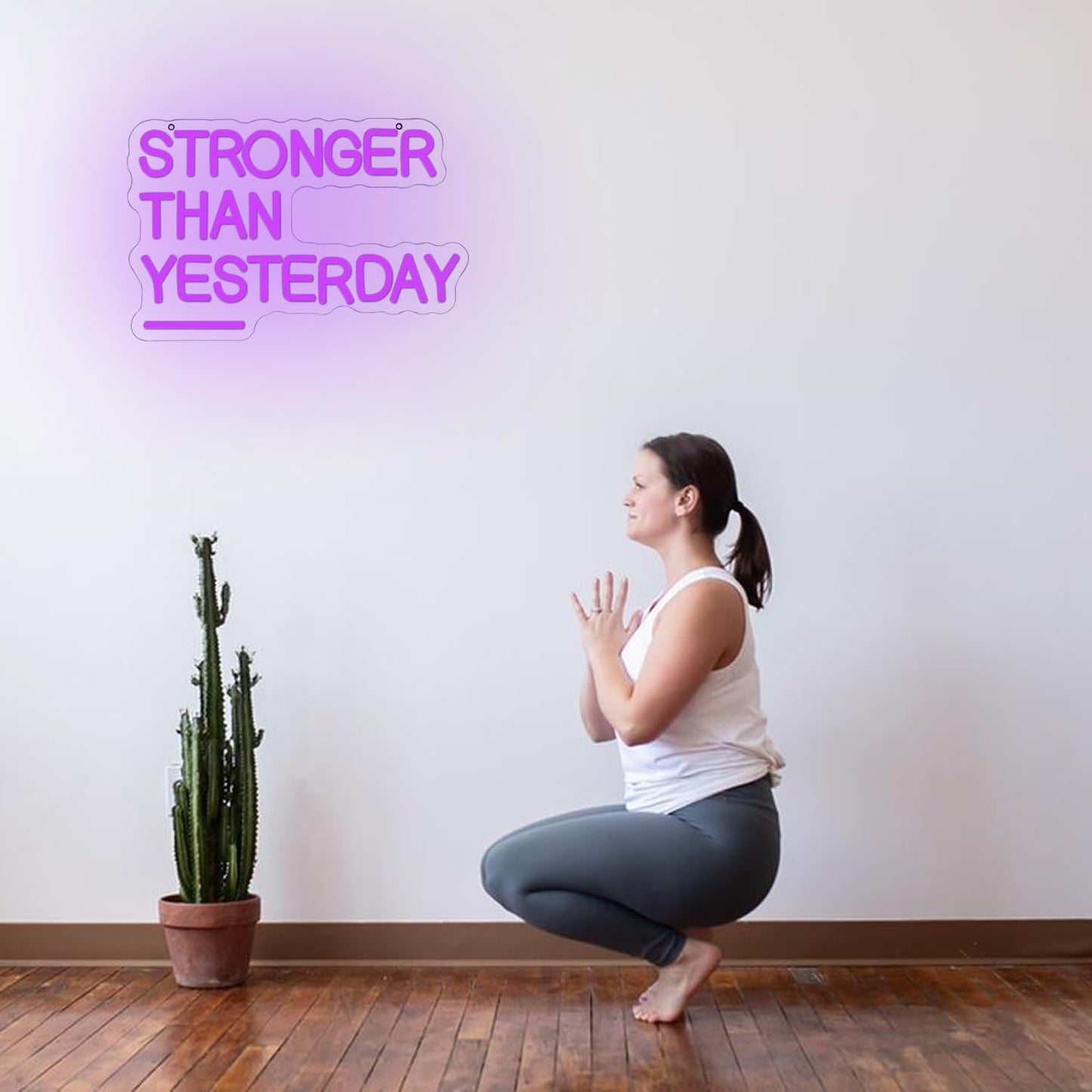Gyaksjm Stronger Than Yesterday Neon Sign for Wall Decor Gym Neon Light Purple Letter Neon light sign Dimmable USB Powered LED Neon Signs for Home Gymmer Fitness Club Classroom