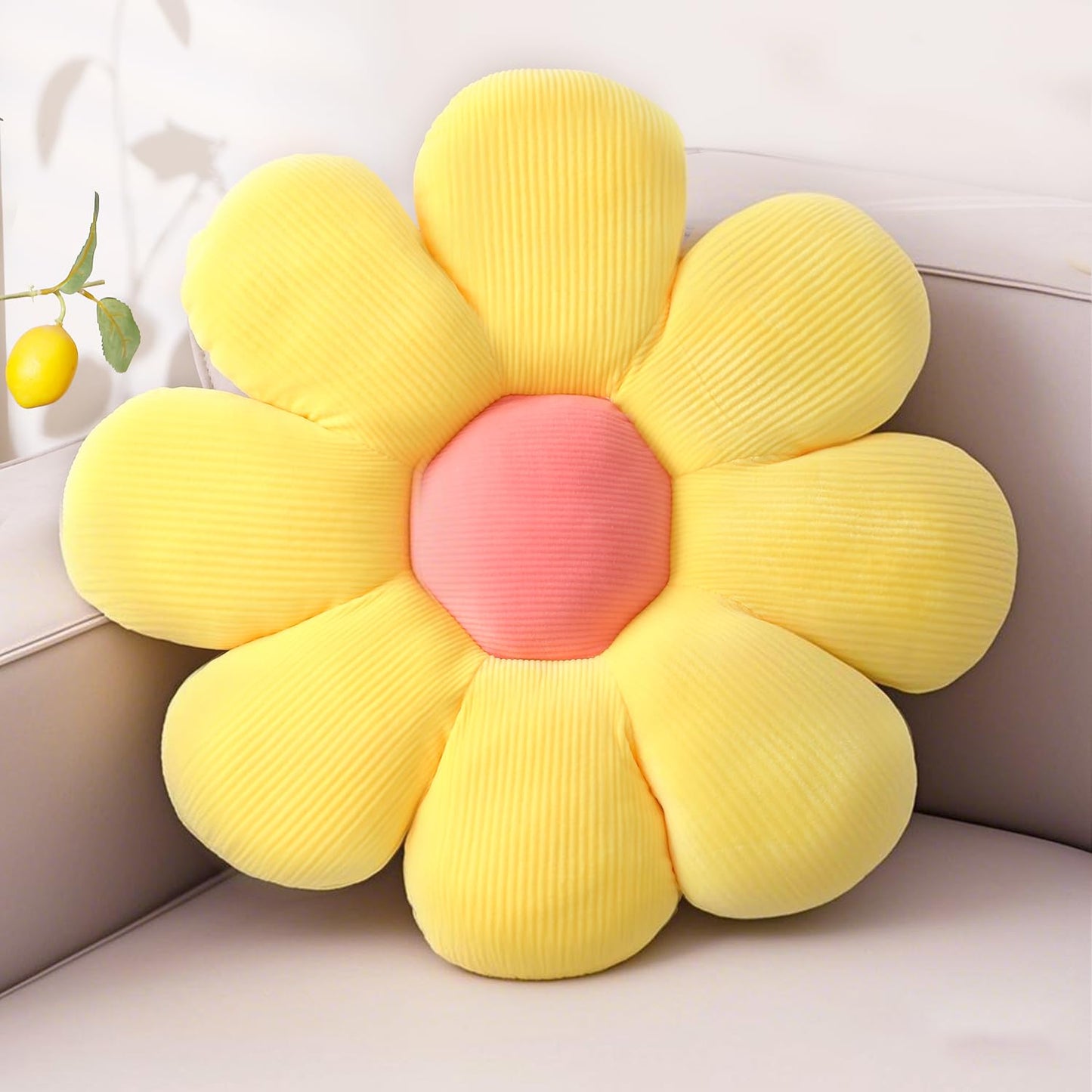 RuzRhyth Yellow Flower Pillow, Flower Shaped Throw Pillow Cute Chair Seat Cushion for Bedroom and Living Room Décor (27.56", Yellow)