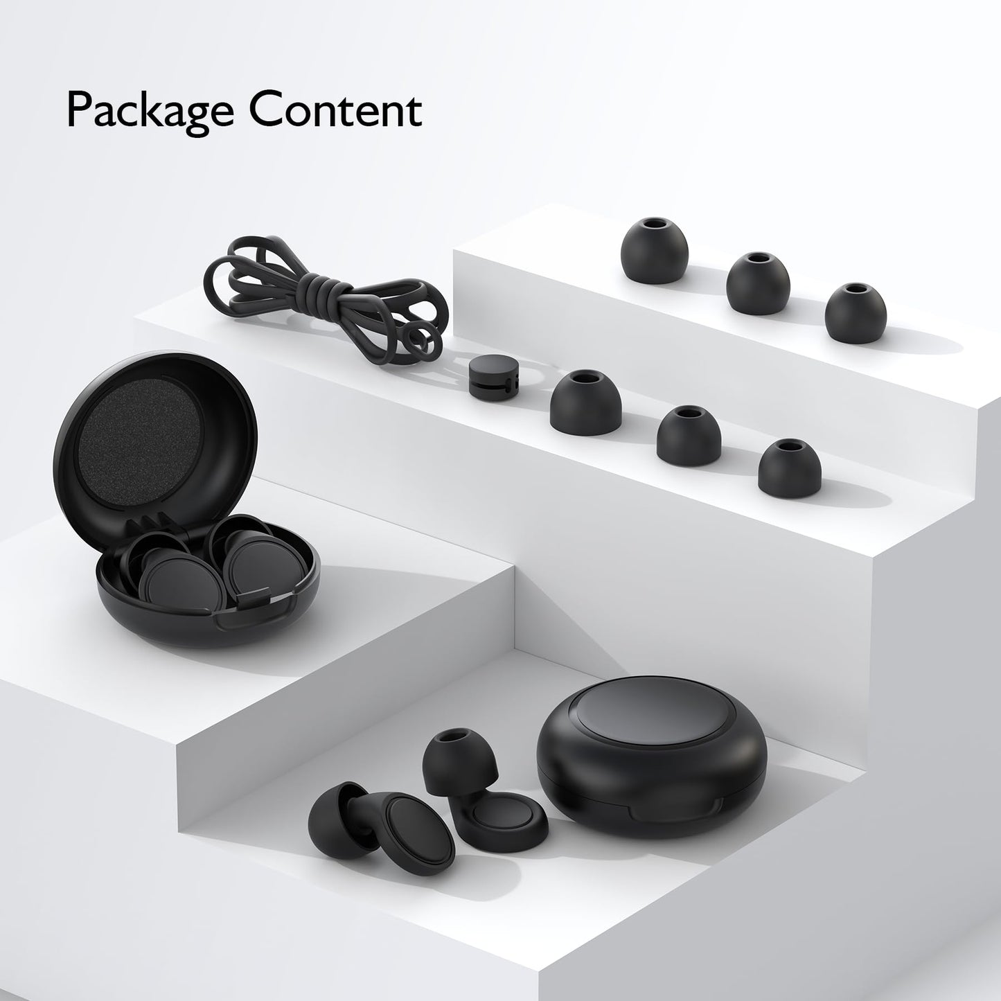 Jayine 2 Pairs Ear Plugs for Sleeping, Soft Full Silicone Ear Plugs for Noise Reduction 25dB, Reusable Hearing Protection Earplugs for Concert, Focus, Noise Sensitivity, 8 Ear Tips in S/M/L - Black