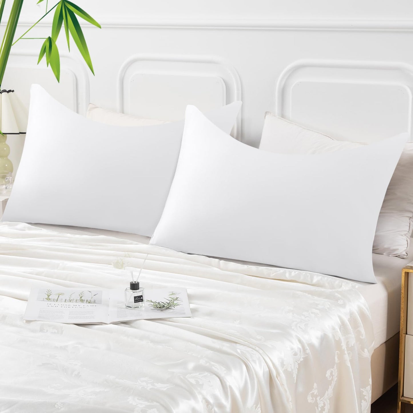 Curved Pillow Case King Size, Side Sleeper Pillow Cases Cover Cooling Rayon Derived from Bamboo with Zipper for hot Sleepers Hair and Skin, Breathable Silky Soft Pillowcase 1 Pack 20 * 36 Inches