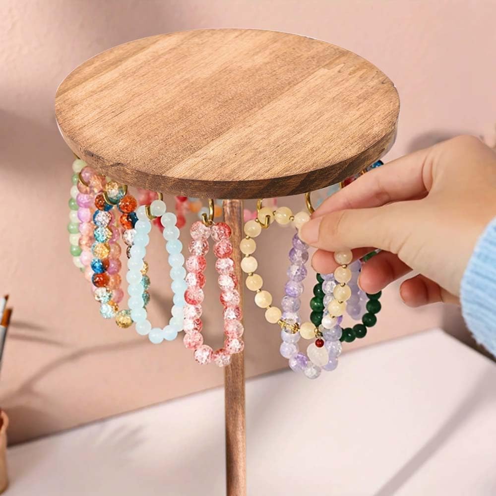 PaWuKi Jewelry Holder Stand, 10" Tall Necklace Organizer Rack, Wood Display Storage for Necklaces, Bracelets, Rings, Earrings, Aesthetic Room Décor for Girls and Women