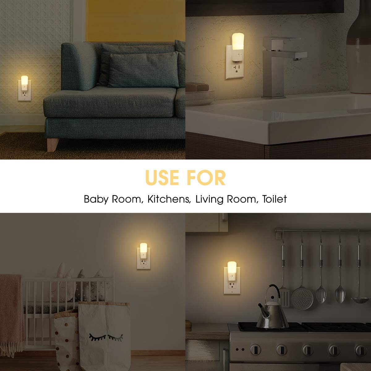 4 Pack Dimmable Night Light, Modern Night Lights Plug into Wall with Dusk to Dawn Sensor