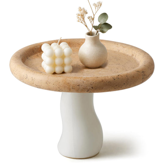 SAMAH Natural Marble Tray, Art Fruit Bowl for Kitchen Counter, Living Room, Vanity, Coffee Table Decor, Mushroom Jewelry Tray for Trinkets, Perfume, Keys, Housewarming Gifts New Home (Yellow)