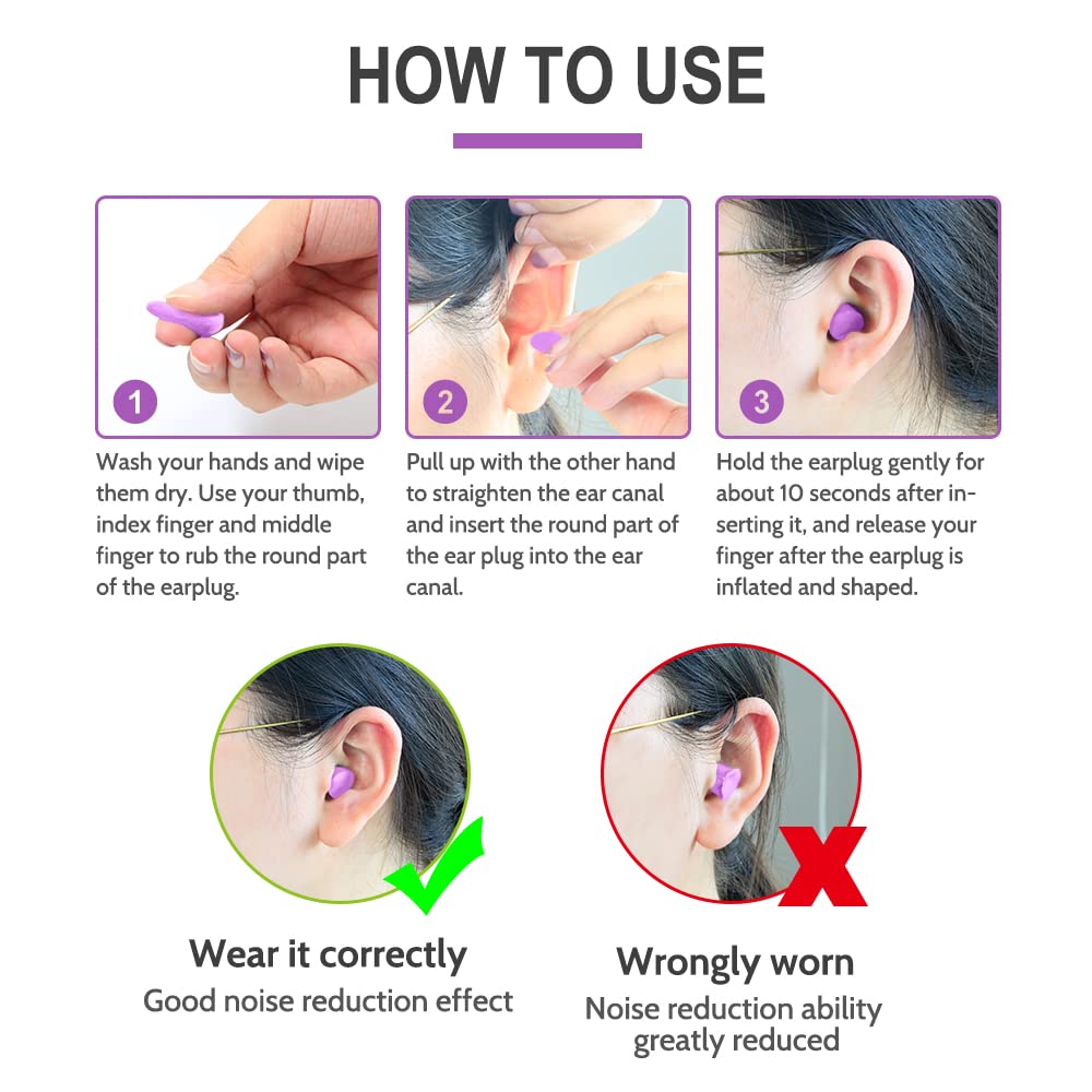 LYSIAN Slim Fit Foam Ear Plugs for Small Ear Canals, 100 Pairs 35dB SNR Noise Reduction Earplugs for Study, Travel, Work and Daily Quiet, Women, Teens, Purple