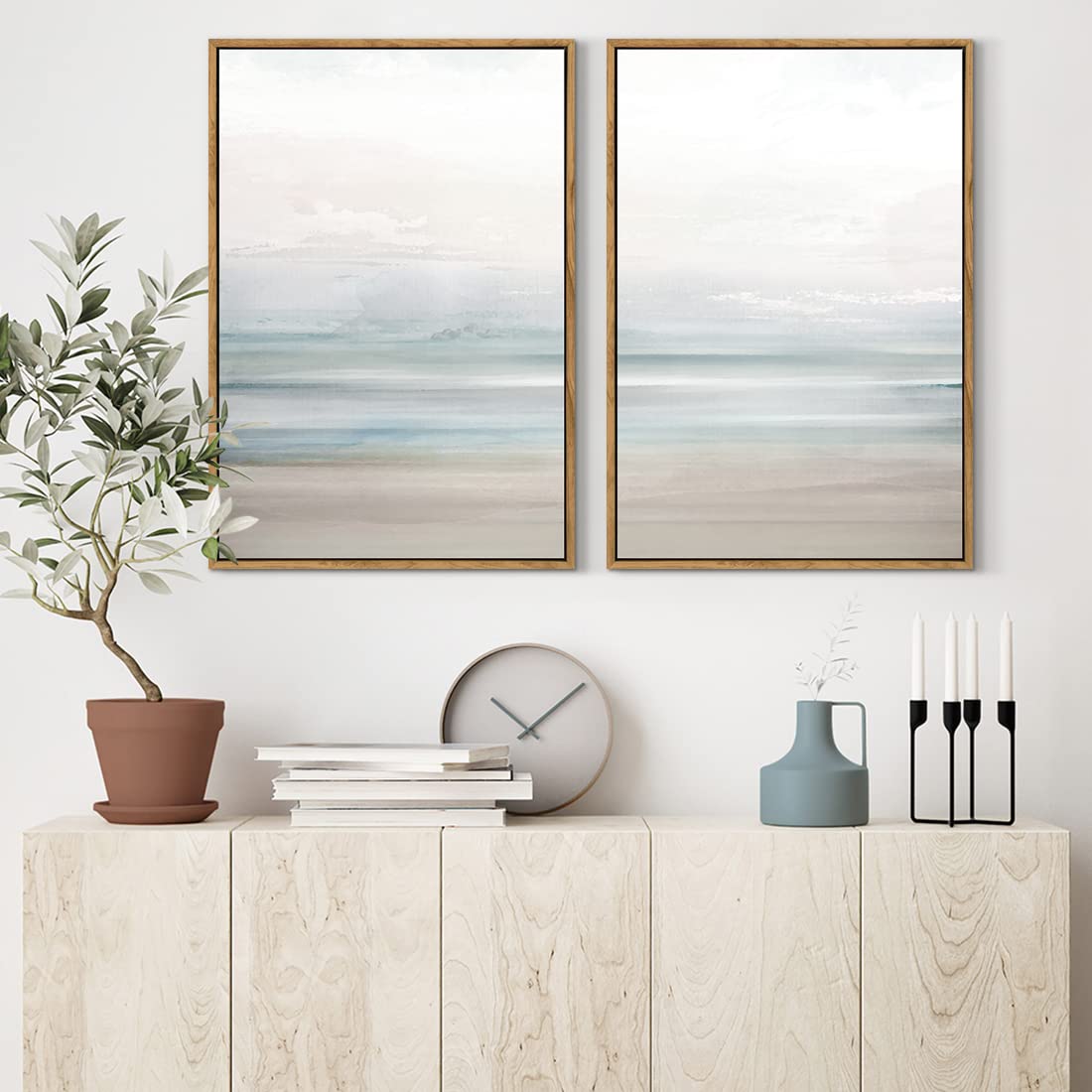 Gardenia Art Framed Coastal Beach Canvas Wall Art Decor Abstract Ocean Landscape Painting Prints Modern Artwork for Living Room Bathroom Bedroom Home Decoration Ready to Hang 16"x24"