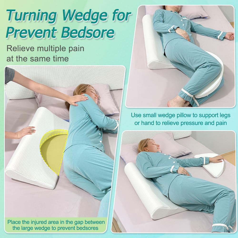 KAAMOS Bedsore Turning Wedge Pillow for Bed Sores Positioning Wedges Medical Pillows for Side Sleeping Pressure Ulcer Cushion Incline Foam Wedge for After Surgery Bedridden Elderly (23.6" Long)